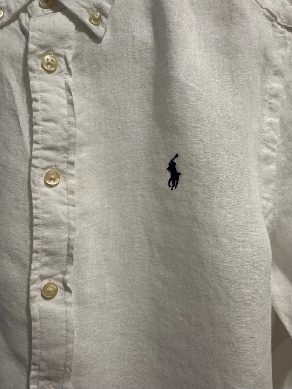 Ralph Lauren White Short-Sleeve Button-Down Shirt with Navy Pony